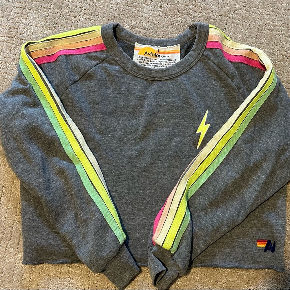 Aviator Nation Bolt Cropped Classic Crew Sweatshirt